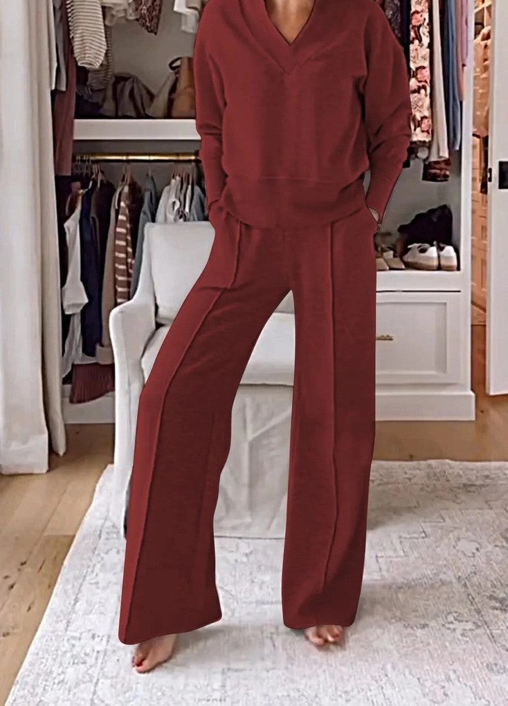 Long Sleeve Loose Top Wide Leg Pants Two Piece Set