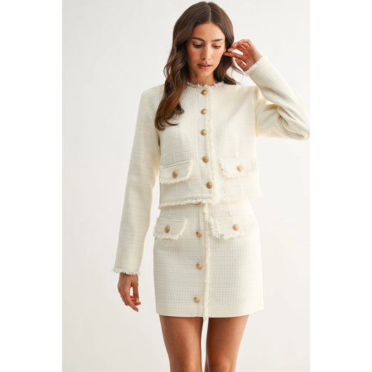 Textured Cream Tweed Set - Blazer Only