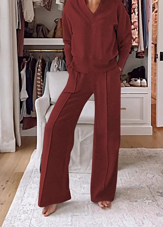 Long Sleeve Loose Top Wide Leg Pants Two Piece Set
