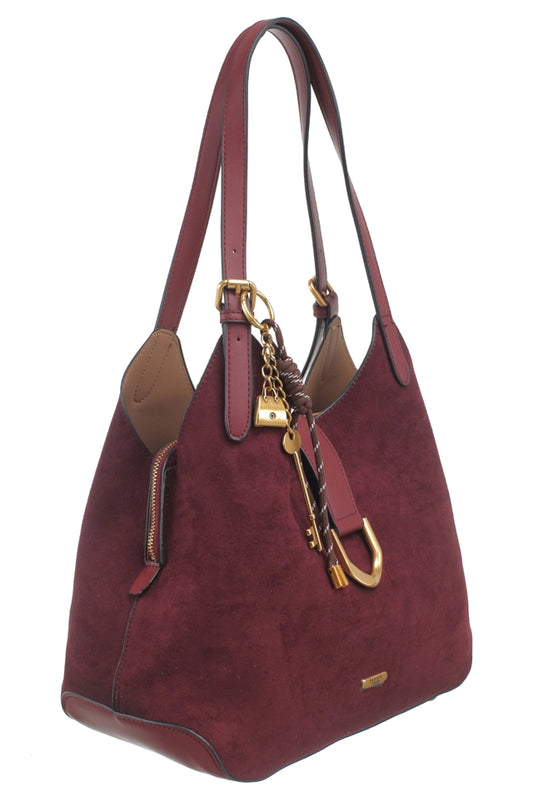 Suede Shoulder Bag with Charm