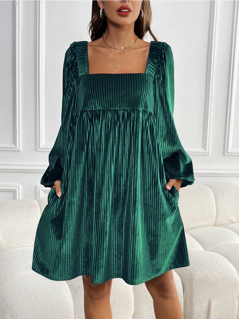 Velvet Pleated Babydoll Dress