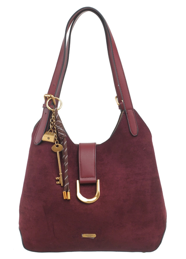 Suede Shoulder Bag with Charm