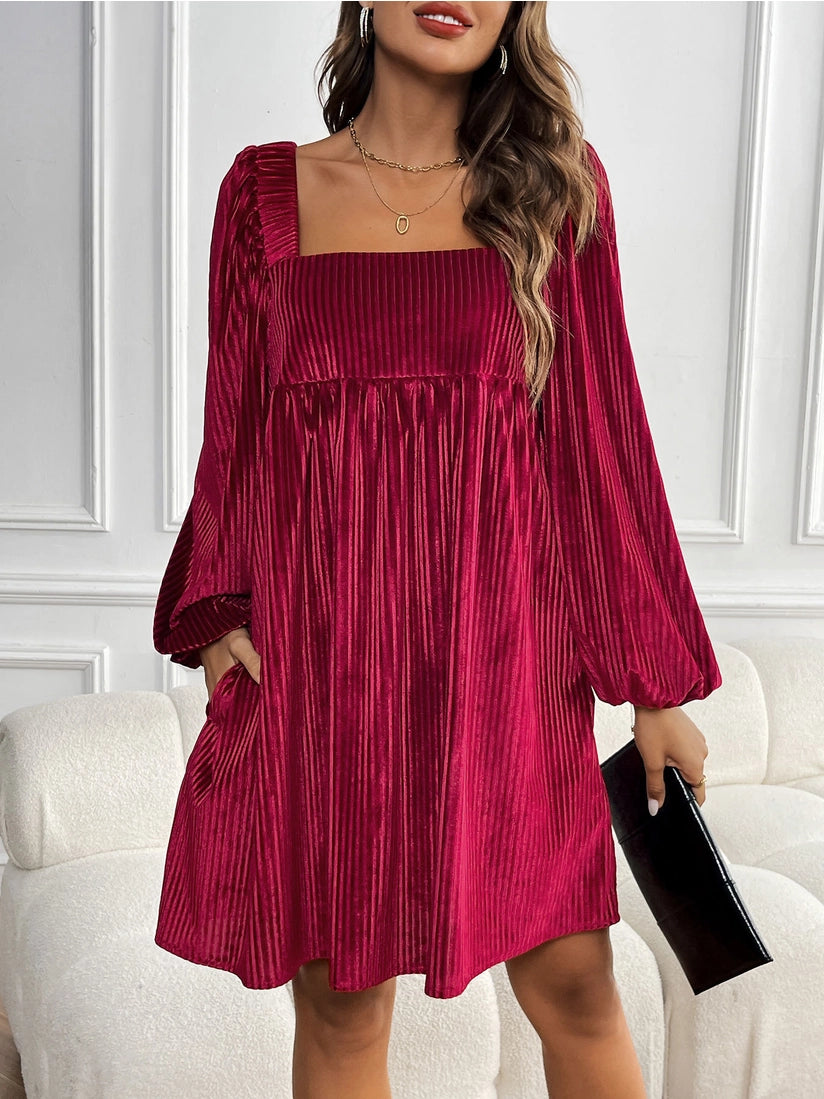 Velvet Pleated Babydoll Dress