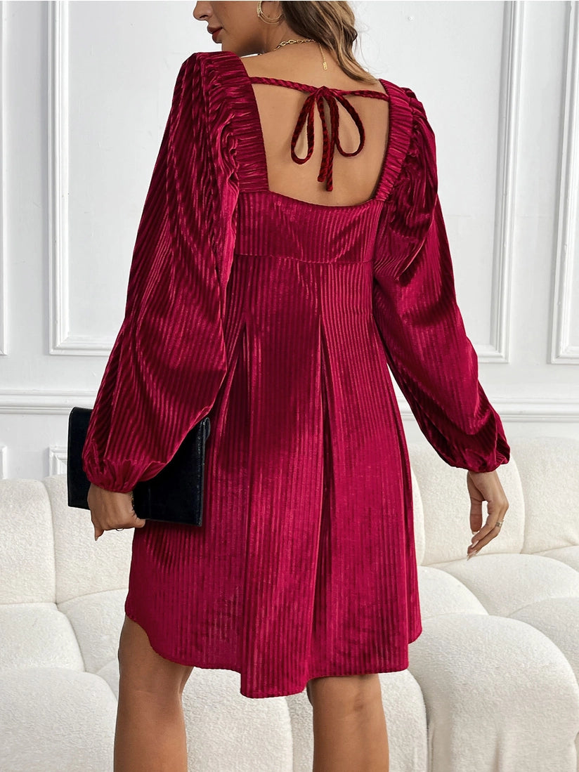 Velvet Pleated Babydoll Dress