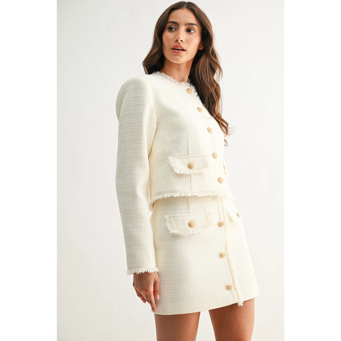 Textured Cream Tweed Set - Blazer Only