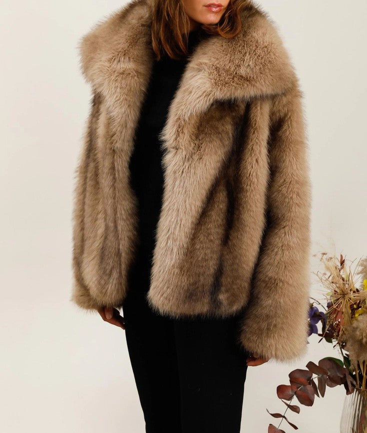 Faux Fur Effect Coat – Elegance & Warmth